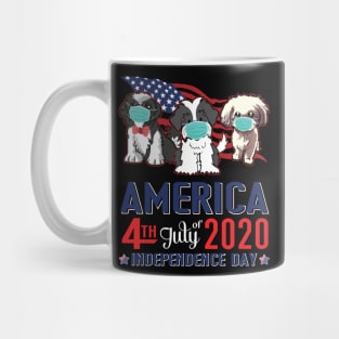 Shih Tzu Dogs With US Flag And Face Masks Happy America 4th July Of 2020 Independence Day Mug